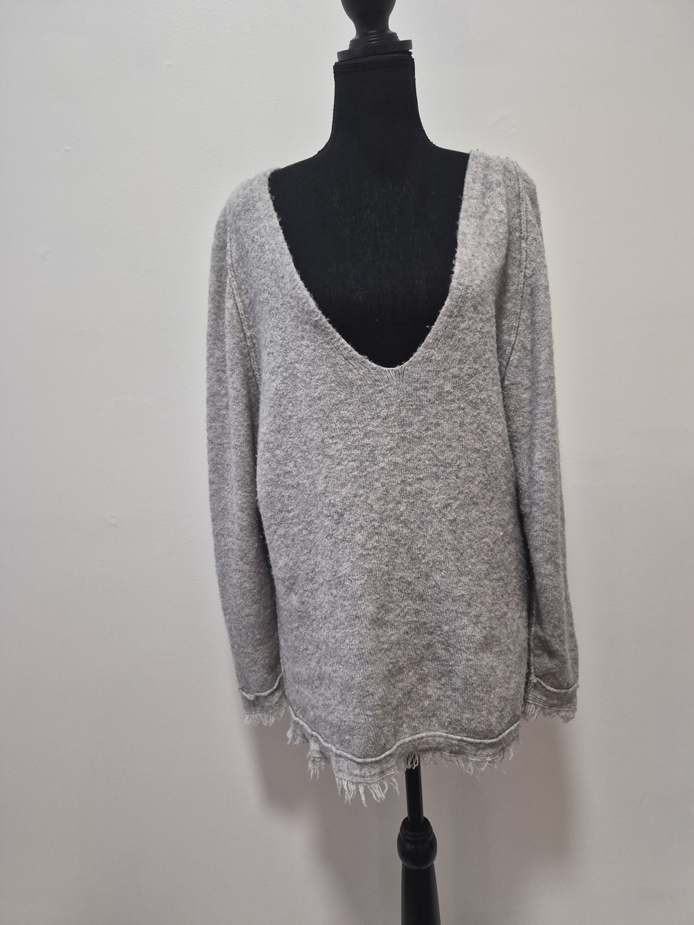 Free People Gray V-Neck Women's Sweater - Soft Knit Pullover